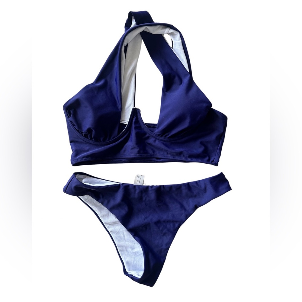 Size S | Navy Blue Cross-Back‎ Underwire Bikini Set